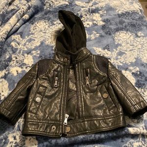 Baby leather jacket with hood